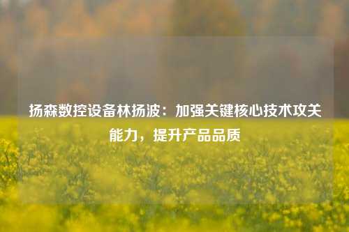 扬森数控设备林扬波：加强关键核心技术攻关能力，提升产品品质