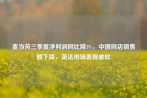 麦当劳三季度净利润同比降3%，中国同店销售额下降，英法市场表现疲软