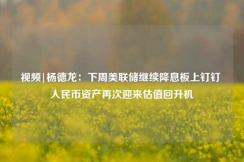 视频|杨德龙：下周美联储继续降息板上钉钉 人民币资产再次迎来估值回升机