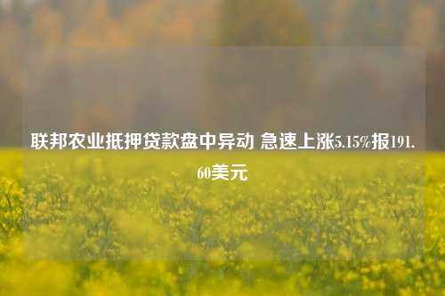 联邦农业抵押贷款盘中异动 急速上涨5.15%报191.60美元