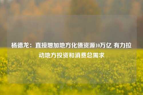 杨德龙：直接增加地方化债资源10万亿 有力拉动地方投资和消费总需求