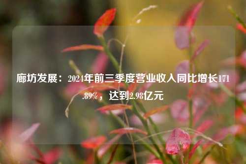 廊坊发展：2024年前三季度营业收入同比增长171.89%，达到2.98亿元