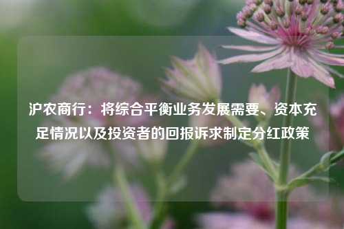 沪农商行：将综合平衡业务发展需要、资本充足情况以及投资者的回报诉求制定分红政策