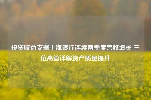 投资收益支撑上海银行连续两季度营收增长 三位高管详解资产质量提升