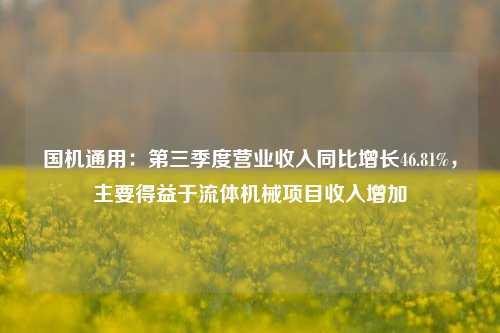 国机通用：第三季度营业收入同比增长46.81%，主要得益于流体机械项目收入增加