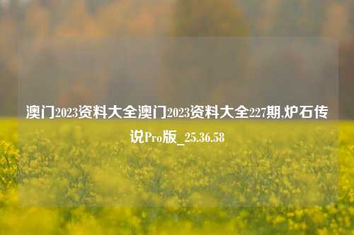 澳门2023资料大全澳门2023资料大全227期,炉石传说Pro版_25.36.58