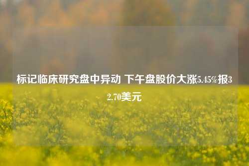 标记临床研究盘中异动 下午盘股价大涨5.45%报32.70美元